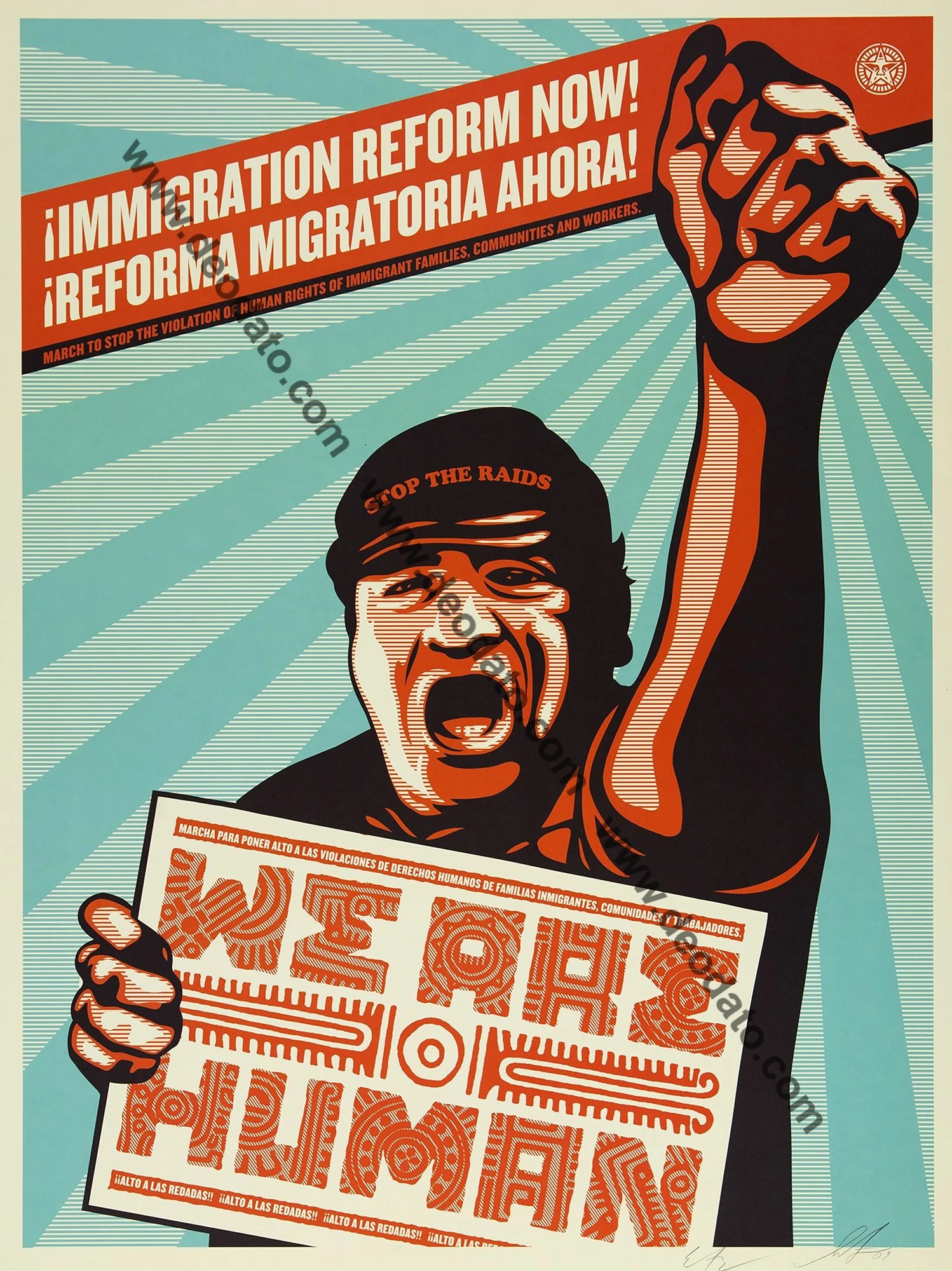 OBEY Immigration Reform Now - We Are Human Guy Fist Bilingual 3 OBEY Immigration Reform Now - We Are Human Guy Fist Bilingual